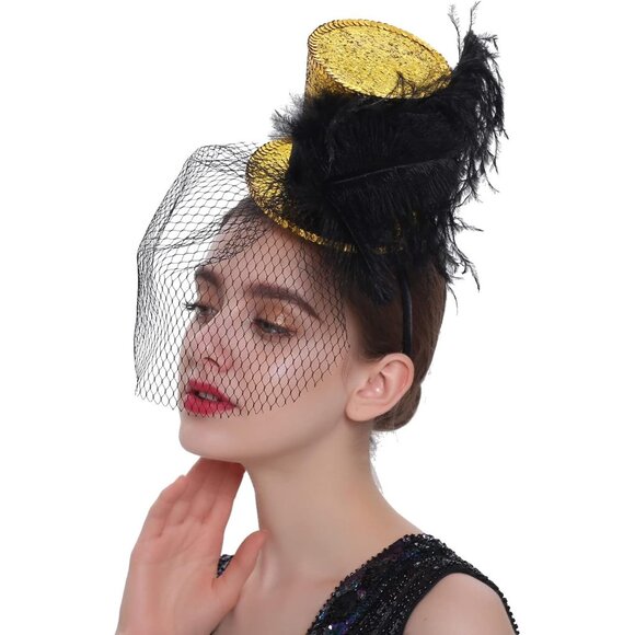 Mini Top Hat Headband Fascinator - Gold main image 5